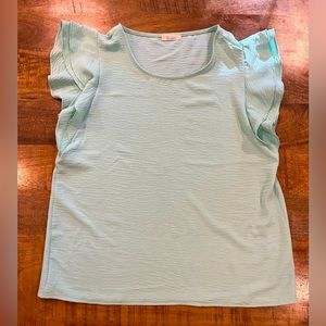 Lea Amis mint colored women’s short sleeve blouse. Size large.